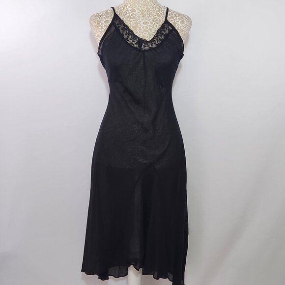 Women's Size Small Black Sheer Floral Lace Cotton Blend Strappy Slip Dress Goth - Picture 1 of 11